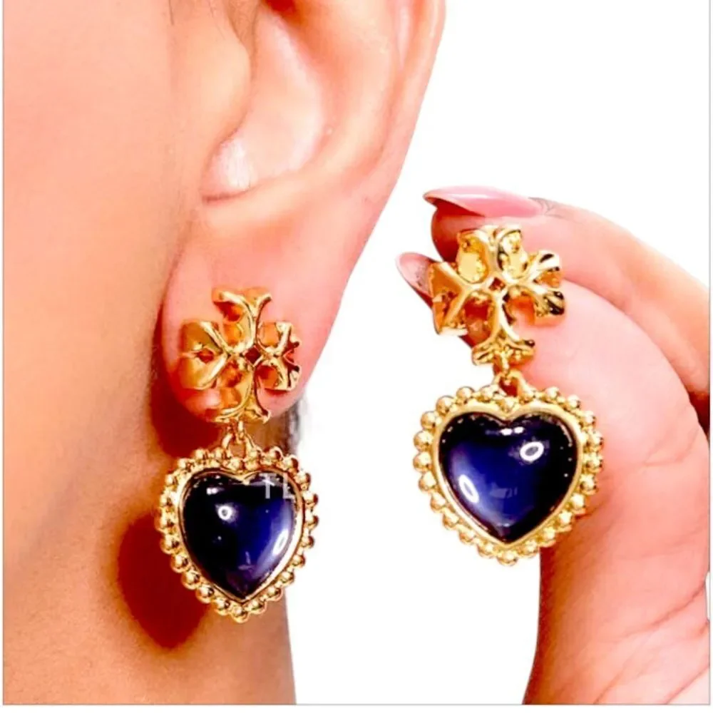 TORY BURCH ROXANNE BLUE /GOLD 18k GOLD PLATED EARRINGS